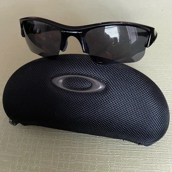 Oakley Polarized Flak 12-903 Polished Black Men's Sunglasses & Zip Case